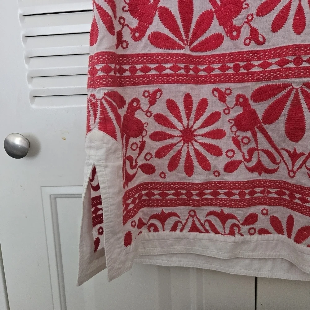 Tory Burch Embroidered Dress In White And Red Size 8